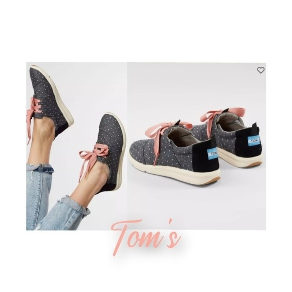 Like New Tom's Sz6.5 Lace Up Blue Canvas Del Rey Polka Dot Sneaker
